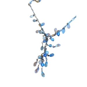 Blue Beaded Necklace Jewelry Accessories Kids Women Silver Toned